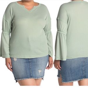 New Nordstrom Baea Bell Sleeve Green Thermal Long Sleeve Womens Plus Size 2X